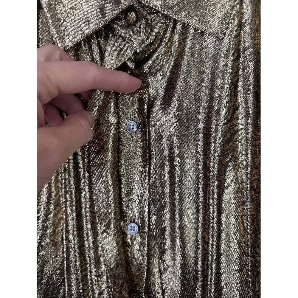 Jerri Sherman Saks Fifth Avenue Vintage Gold Metallic Paisley‎ Blouse Sz 8 - Picture 5 of 12